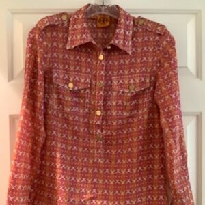Tory Burch Size 4 Popover Blouse Logo Buttons